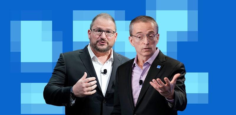  צילום: סינגר, מנכ''ל אינטל, וכריסטיאנו אמון, מנכ''ל קוואלקום / צילומים: AP-Seth Wenig, John Locher