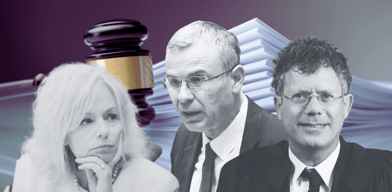 נשיא בית המשפט העליון יצחק עמית, שר המשפטים יריב לוין והיועמ"שית גלי בהרב־מיארה / צילום: נועם מושקוביץ - דוברות הכנסת, דוברות בתי המשפט