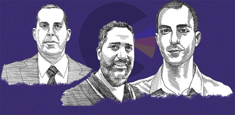  צילום: גל, הממונה על רשות שוק ההון; אסף גולדברג, מנכ''ל סלייס עד לאחרונה; ורו"ח אפי סנדרוב, המנהל המיוחד שמינתה רשות שוק ההון / איורים: גיל ג'יבלי