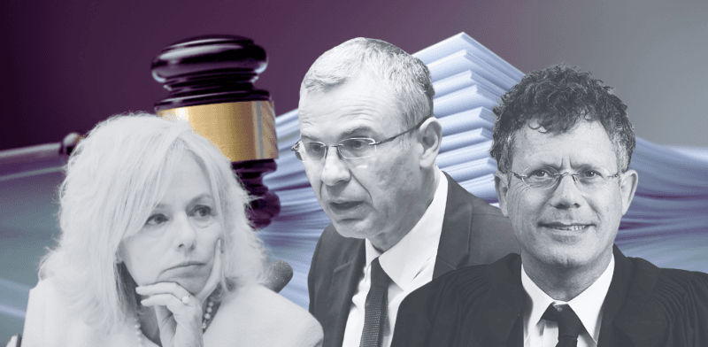 נשיא בית המשפט העליון יצחק עמית, שר המשפטים יריב לוין והיועמ''שית גלי בהרב-מיארה / צילום: נועם מושקוביץ - דוברות הכנסת, דוברות בתי המשפט