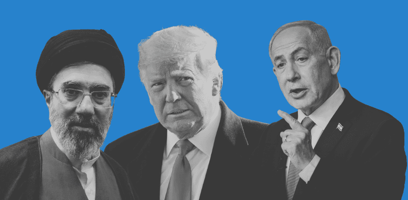 נתניהו, טראמפ, חמינאי הבן / צילום: נעם ריבקין פנטון-הארץ, רויטרס-Hamed Jafarnejad, AP