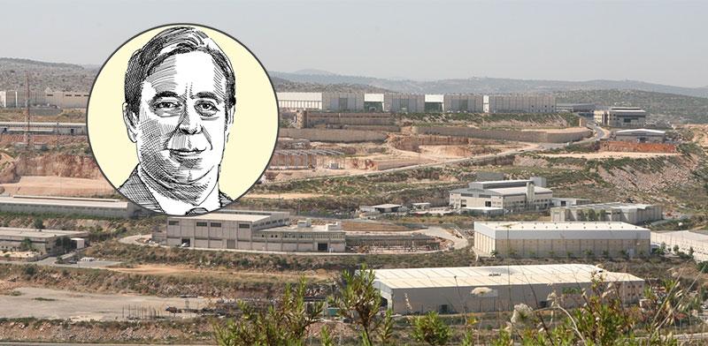 אזור התעשייה ברקן. בעיגול: מוסטפא דניזר / צילום: עינת לברון, איור: גיל ג'יבלי